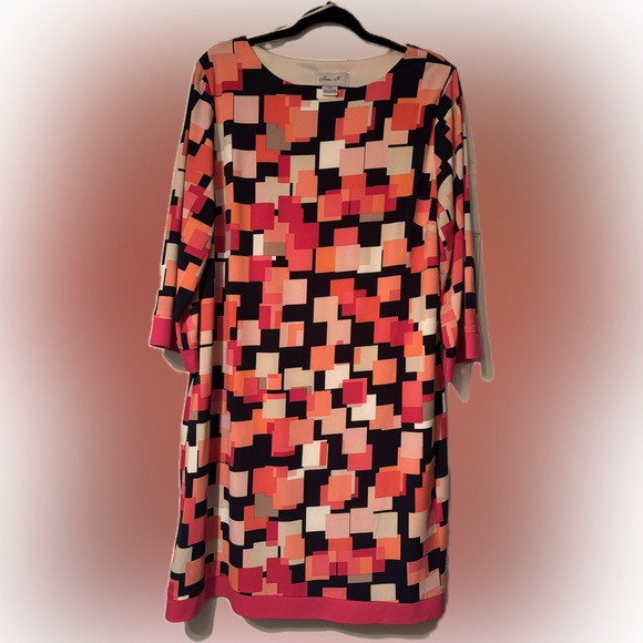 Jessica Howard Dresses & Skirts - Jessica H Sz 16W Geometric Pattern Pink Navy Coral dress pink trim, fully lined